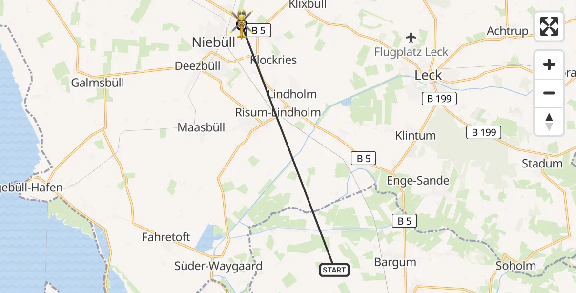 Flugroute Ambulanzhubschrauber Langenhorn - Niebüll, 17 August 2026, 17:33