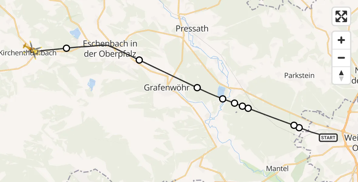 Flugroute Ambulanzhubschrauber Weiden i.d.OPf. - Kirchenthumbach, 17 August 2026, 17:43