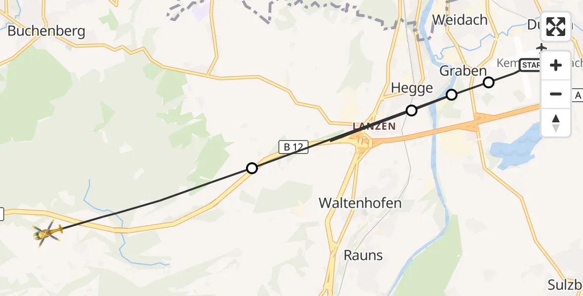 Flugroute Rettungshubschrauber Kempten-Durach Flugplatz - Waltenhofen, 17 August 2026, 17:54