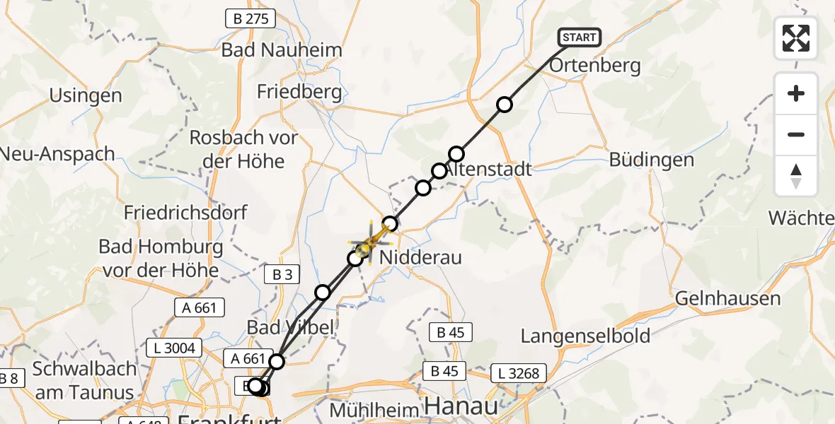 Flugroute Rettungshubschrauber Ranstadt - Niddatal, 17 August 2026, 17:56