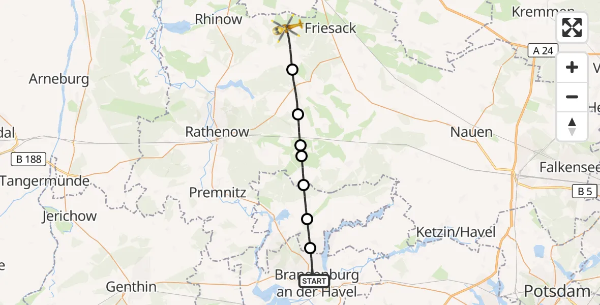 Flugroute Rettungshubschrauber Brandenburg an der Havel - Kleßen-Görne, 17 August 2026, 17:58