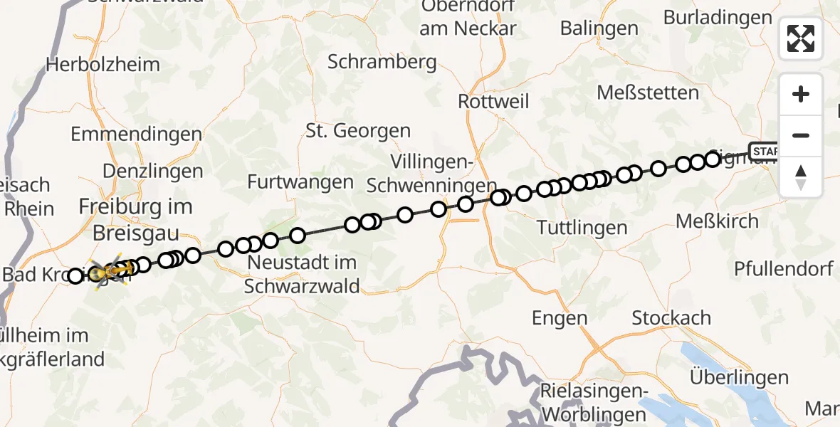 Flugroute Ambulanzhubschrauber Sigmaringen - Bollschweil, 17 August 2026, 18:02