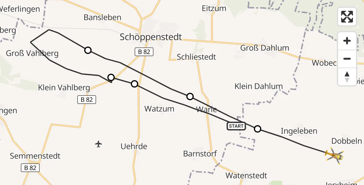 Flugroute Rettungshubschrauber Uehrde - Jerxheim, 17 August 2026, 18:02
