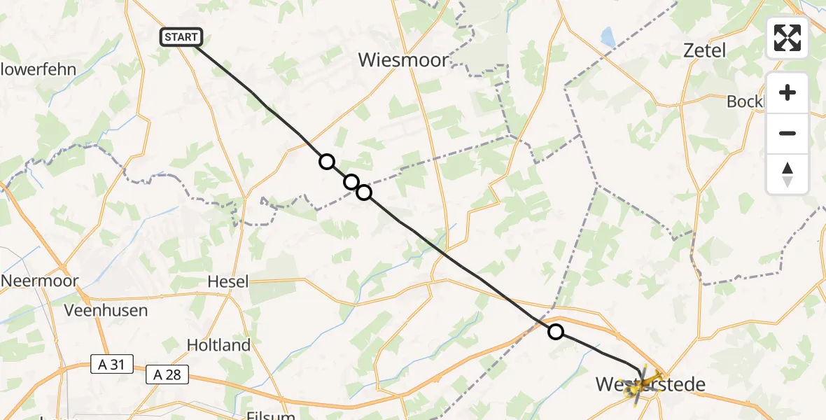 Flugroute Rettungshubschrauber Großefehn - Westerstede, 17 August 2026, 18:11