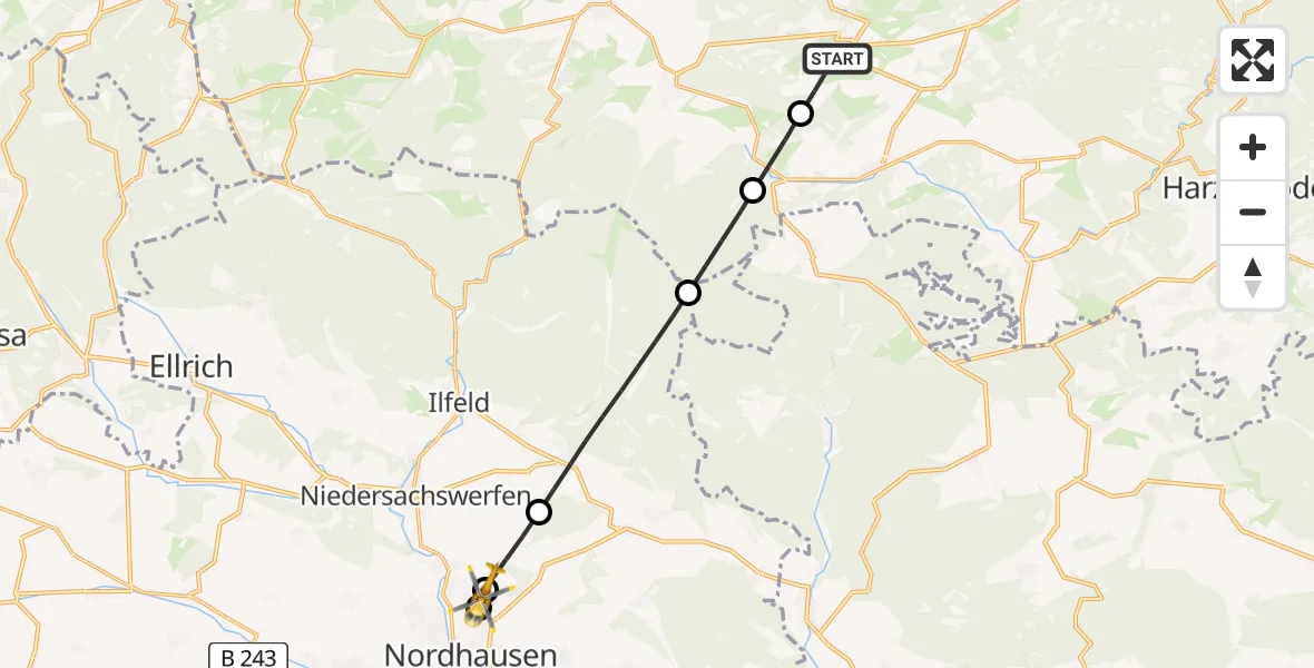 Flugroute Rettungshubschrauber Thale - Nordhausen, 17 August 2026, 18:14