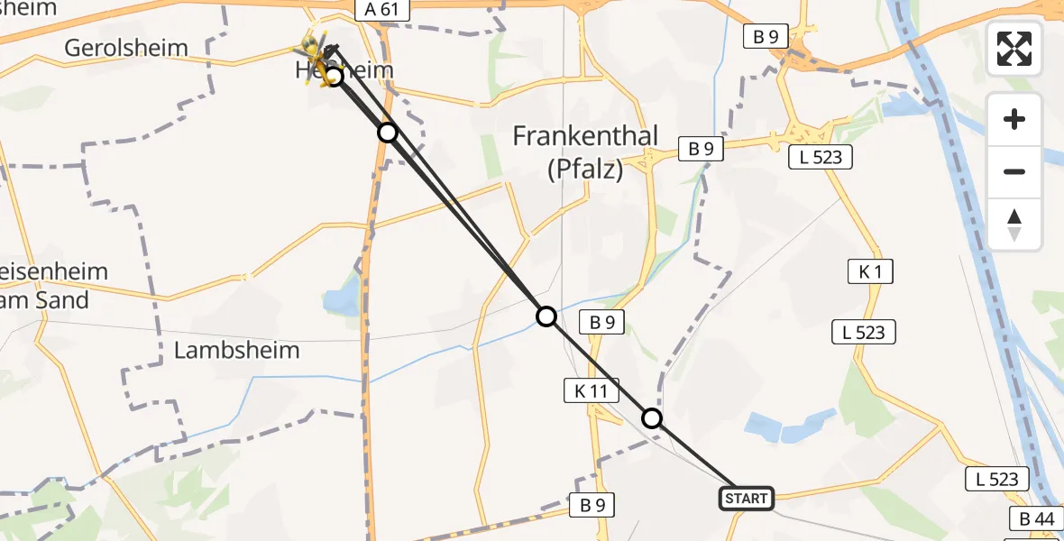Flugroute Rettungshubschrauber Ludwigshafen am Rhein - Heßheim, 17 August 2026, 18:14