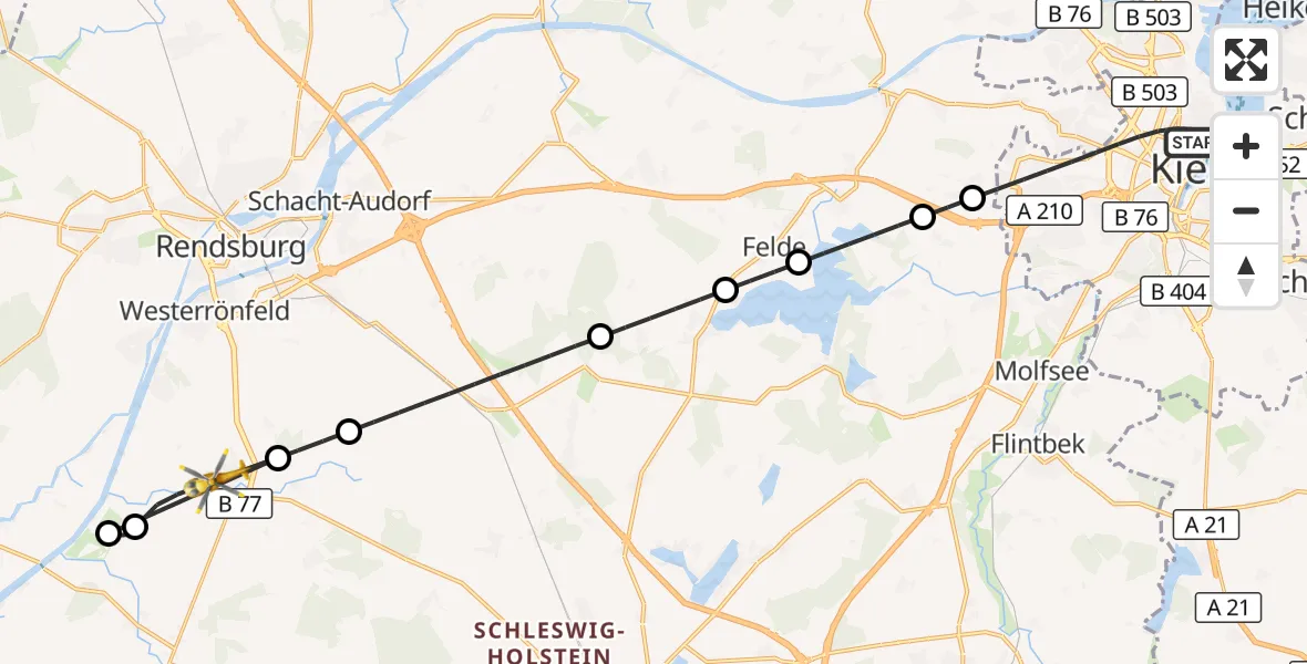 Flugroute Ambulanzhubschrauber Kiel - Jevenstedt, 17 August 2026, 18:37