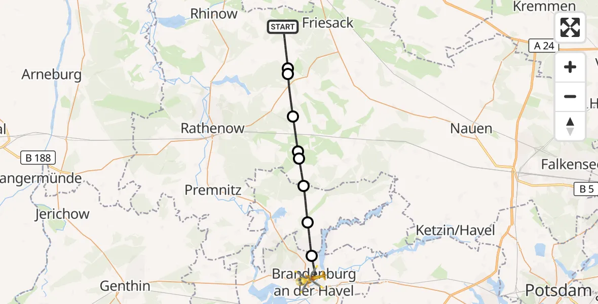 Flugroute Rettungshubschrauber Kleßen-Görne - Brandenburg an der Havel, 17 August 2026, 18:39