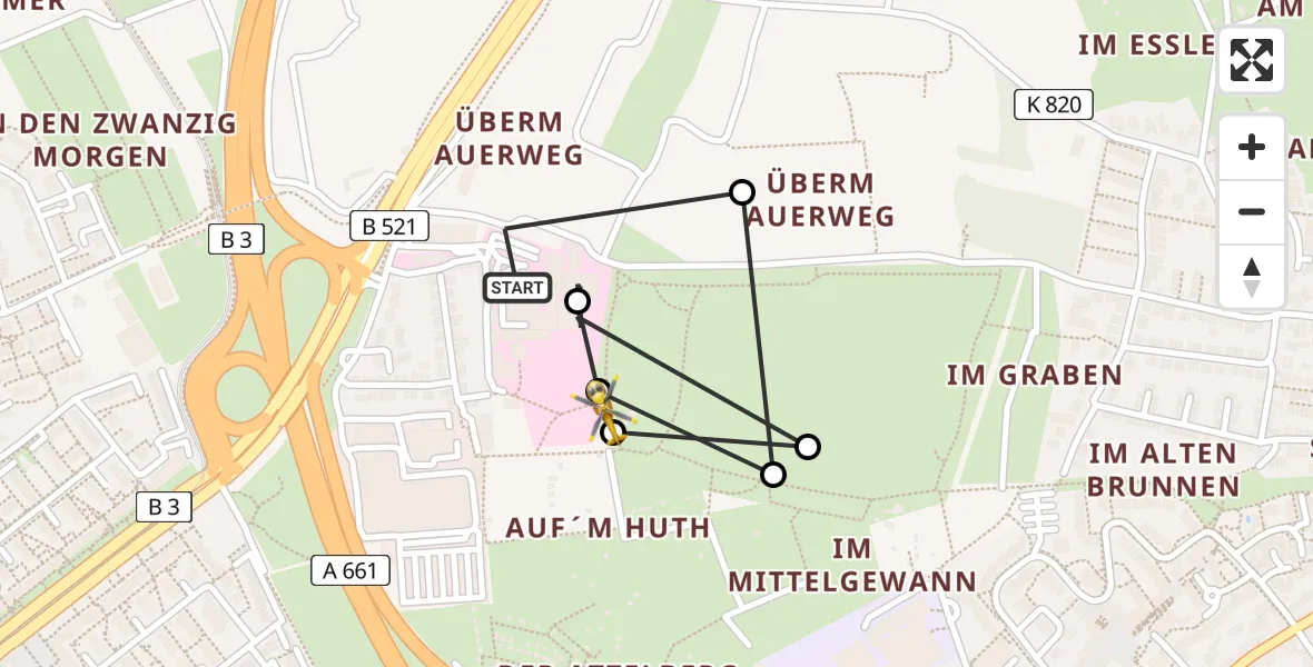 Flugroute Rettungshubschrauber Frankfurt am Main Accident Hospital Roof - Frankfurt am Main Accident Hospital Ground, 17 August 2026, 18:45