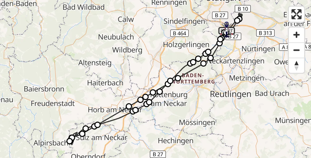 Flugroute Polizeihubschrauber Flughafen Stuttgart - Flughafen Stuttgart, 17 August 2026, 18:57