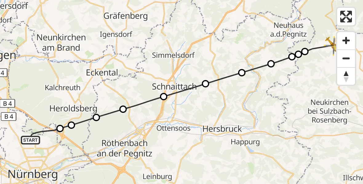 Flugroute Rettungshubschrauber Flughafen Nuremberg - Königstein, 17 August 2026, 19:08