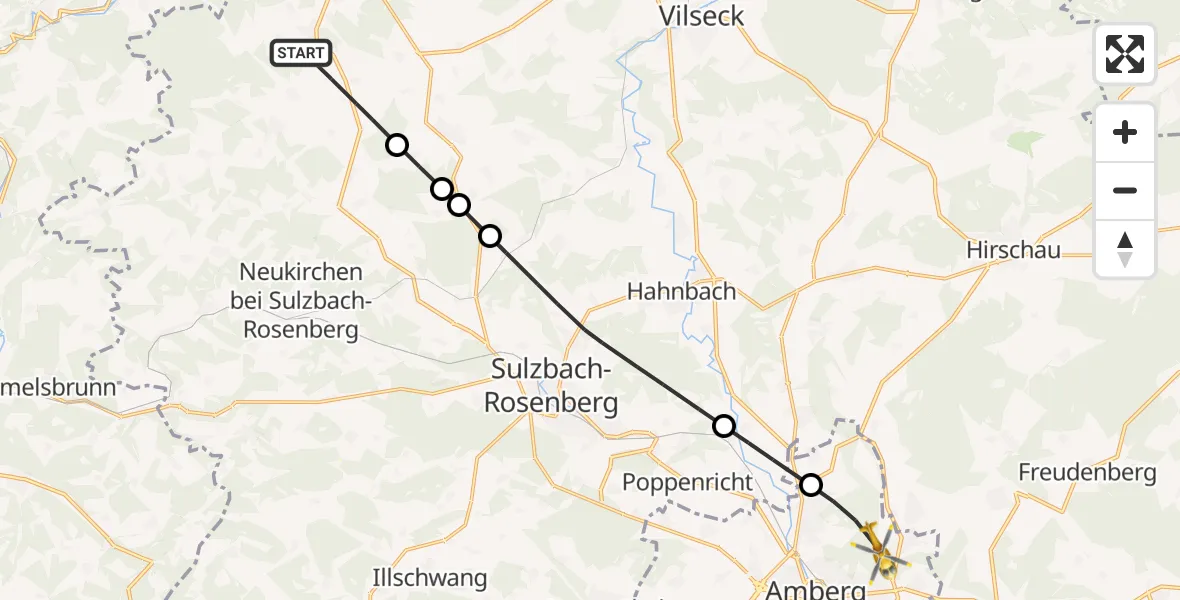 Flugroute Rettungshubschrauber Königstein - Amberg, 17 August 2026, 20:27