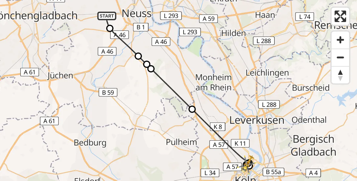 Flugroute Rettungshubschrauber Kaarst - Amsterdam Street Children's Hospital, 17 August 2026, 20:47