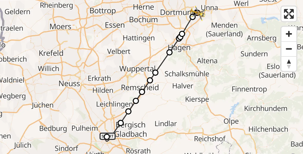 Flugroute Rettungshubschrauber Amsterdam Street Children's Hospital - Dortmund Flughafen, 17 August 2026, 21:21