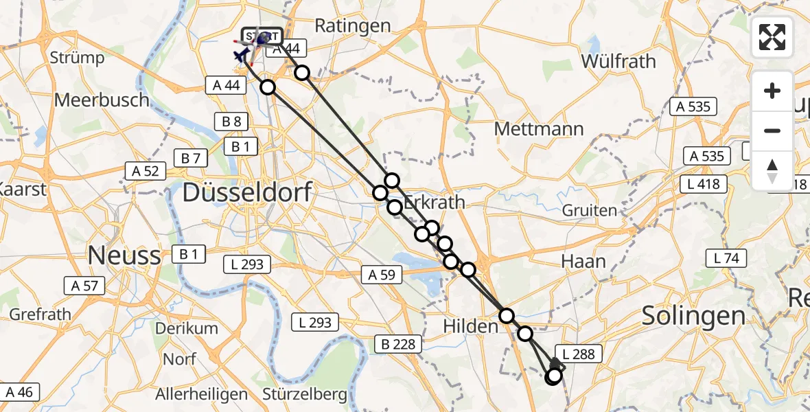 Flugroute Polizeihubschrauber Düsseldorf Flughafen - Düsseldorf Flughafen, 17 August 2026, 22:26