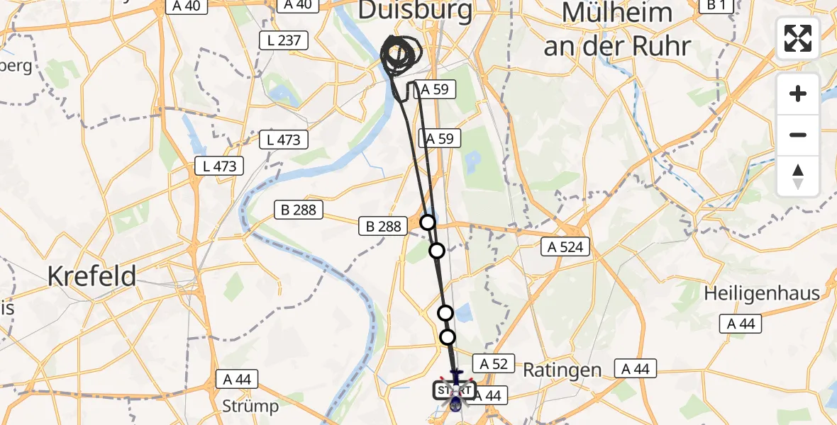 Flugroute Polizeihubschrauber Düsseldorf Flughafen - Düsseldorf Flughafen, 17 August 2026, 23:52