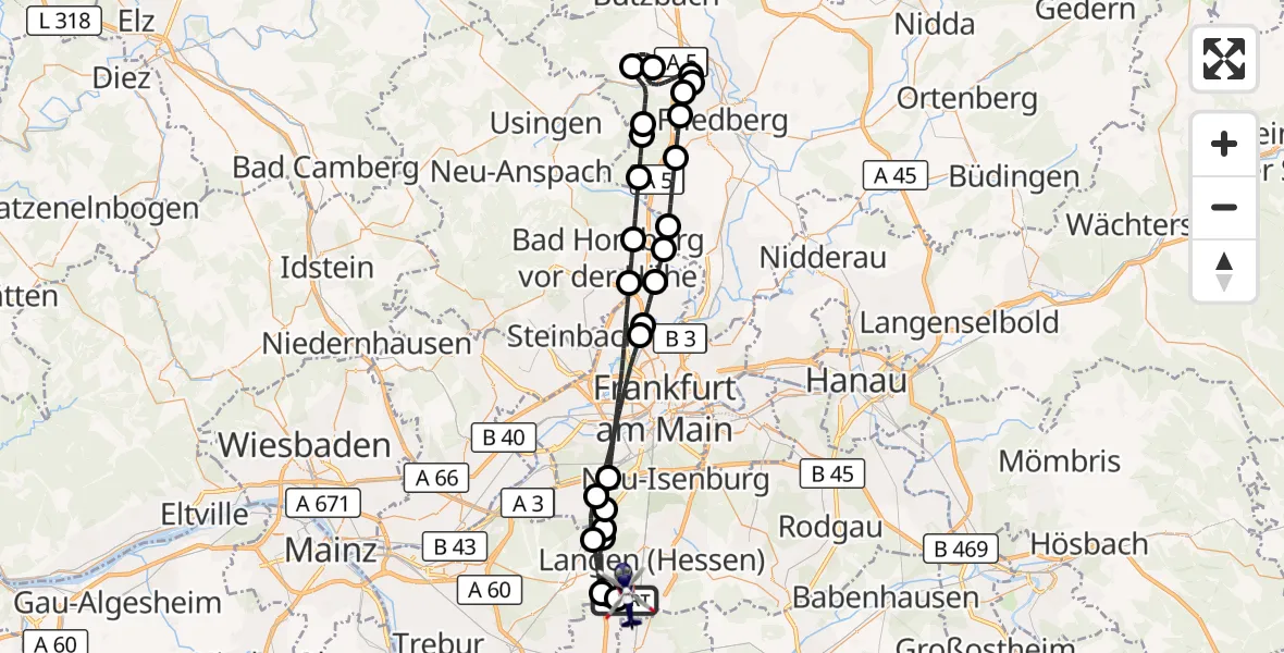 Flugroute Polizeihubschrauber Flughafen Frankfurt-Egelsbach - Flughafen Frankfurt-Egelsbach, 18 August 2026, 00:23