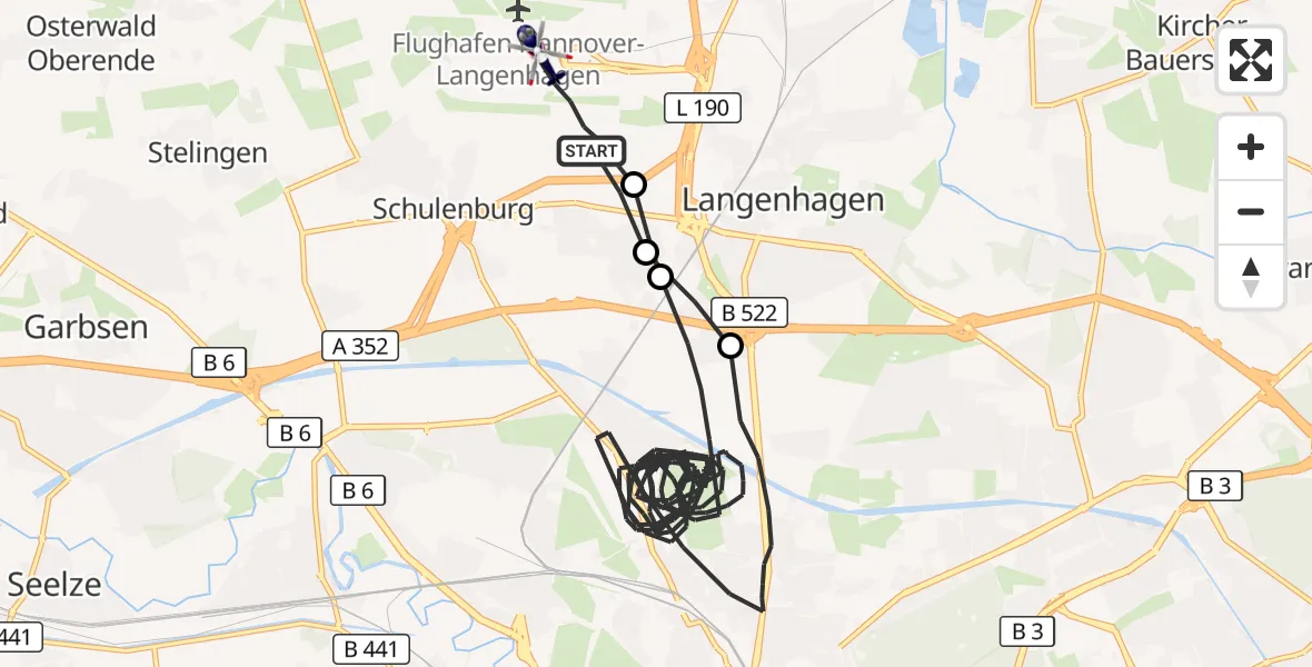 Flugroute Polizeihubschrauber Flughafen Hannover - Flughafen Hannover, 18 August 2026, 01:05