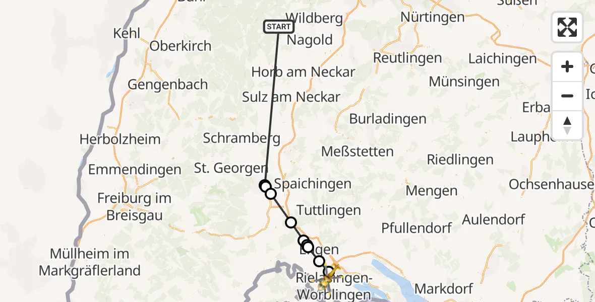 Flugroute Ambulanzhubschrauber Altensteig - Singen (Hohentwiel), 18 August 2026, 02:27