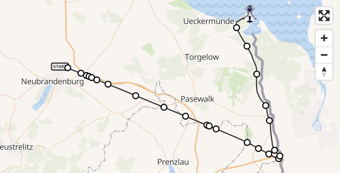 Flugroute Polizeihubschrauber Neubrandenburg Trollenhagen Flughafen - Altwarp, 18 August 2026, 03:05