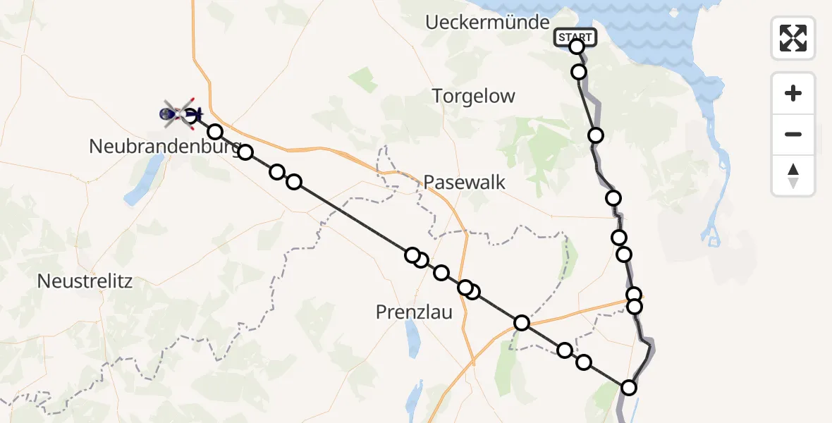 Flugroute Polizeihubschrauber Altwarp - Neubrandenburg Trollenhagen Flughafen, 18 August 2026, 03:53
