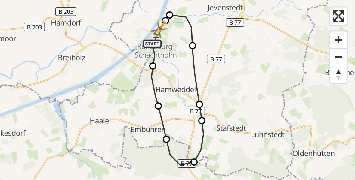 Flugroute Ambulanzhubschrauber Hörsten - Rendsburg-Schachtholm Flugplatz, 18 August 2026, 04:34