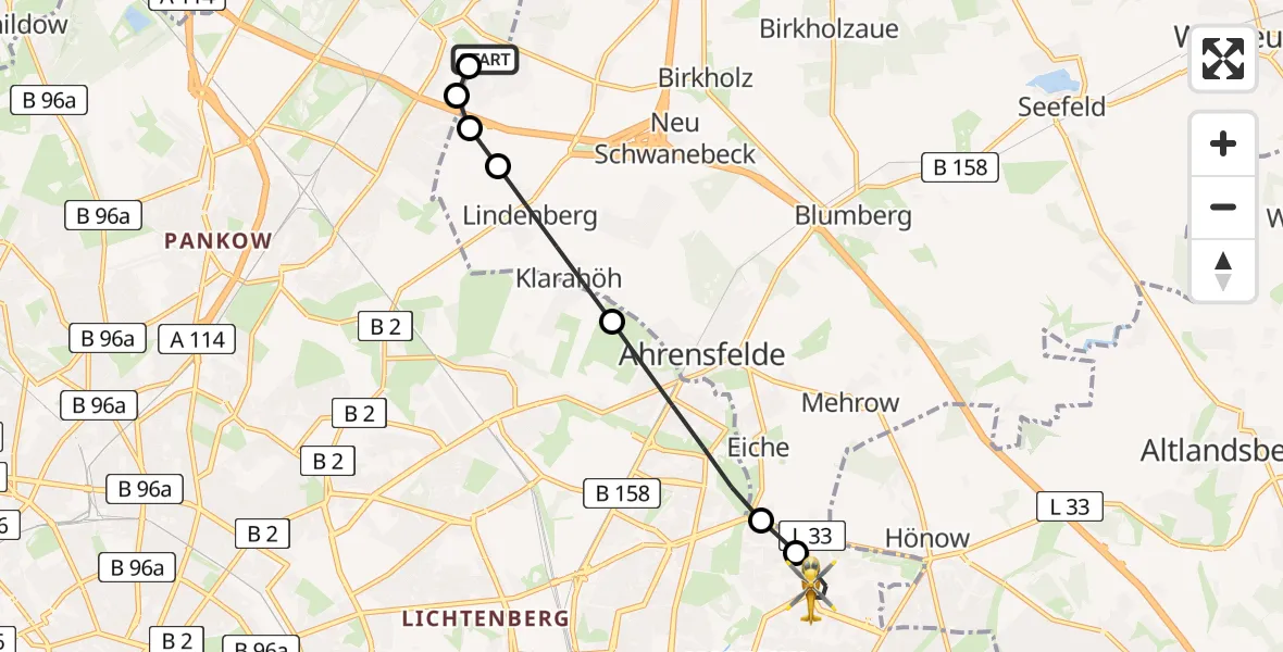 Flugroute Rettungshubschrauber Helios Clinic Berlin-Buch - Berlin, 18 August 2026, 05:11