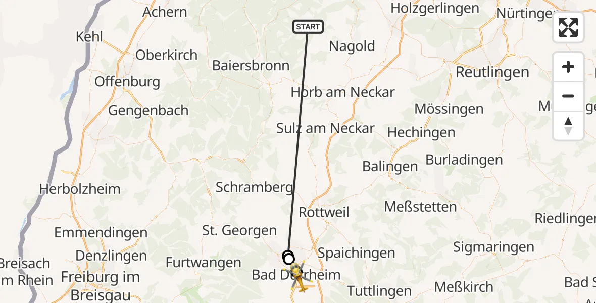 Flugroute Ambulanzhubschrauber Altensteig - Bad Dürrheim, 18 August 2026, 05:51