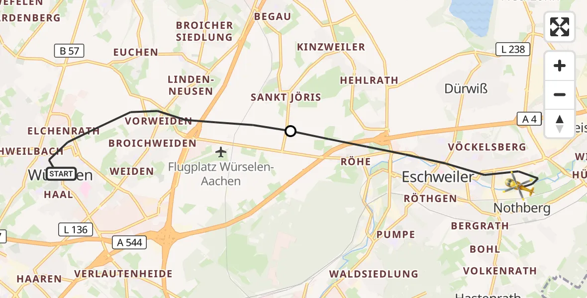 Flugroute Rettungshubschrauber Würselen - Eschweiler, 18 August 2026, 05:54