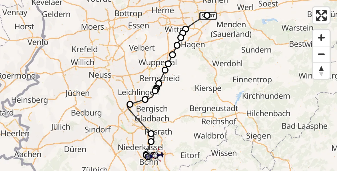 Flugroute Polizeihubschrauber Dortmund Flughafen - Sankt Augustin, 18 August 2026, 06:11