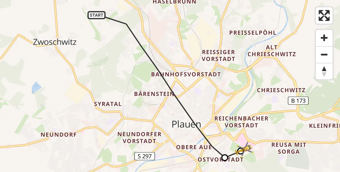 Flugroute Rettungshubschrauber Plauen - Helios Clinic Plauen, 18 August 2026, 06:25