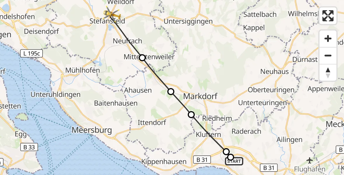 Flugroute Rettungshubschrauber Friedrichshafen Hospital - Salem, 18 August 2026, 06:41