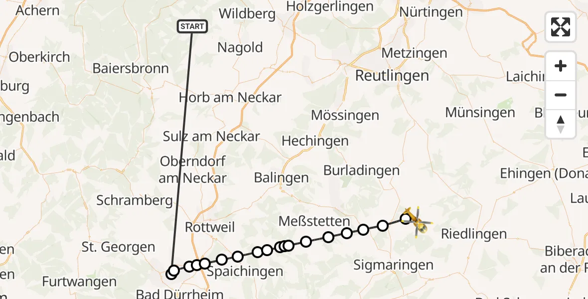 Flugroute Ambulanzhubschrauber Altensteig - Hettingen, 18 August 2026, 06:55