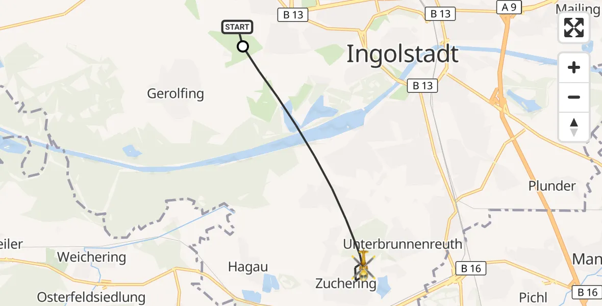 Flugroute Rettungshubschrauber Ingolstadt Hospital - Ingolstadt, 18 August 2026, 07:01
