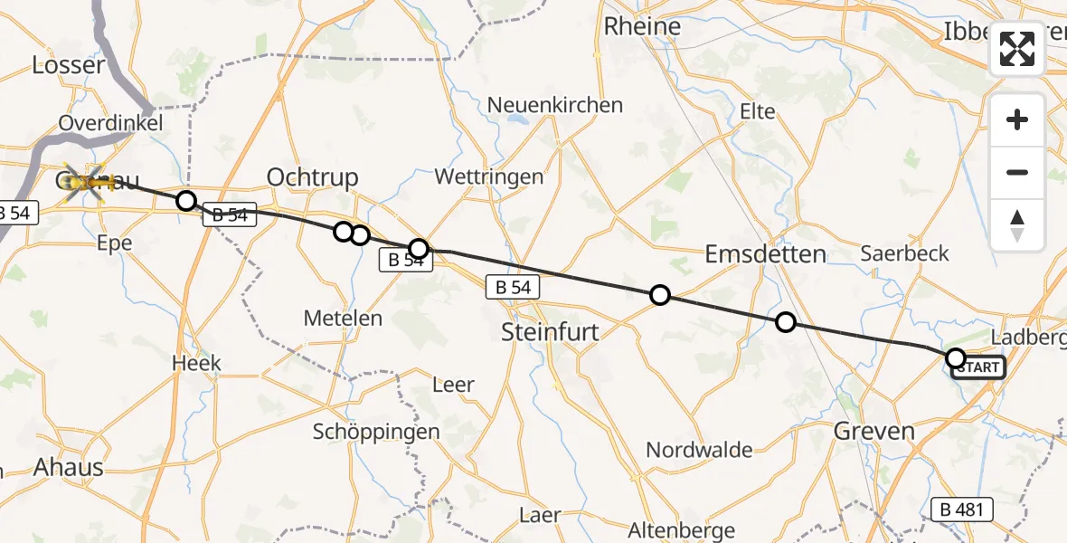 Flugroute Ambulanzhubschrauber Christoph  Westfalen-ADAC - Gronau (Westf.), 18 August 2026, 07:07
