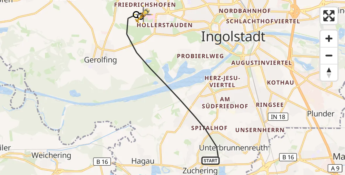 Flugroute Rettungshubschrauber Ingolstadt - Ingolstadt Hospital, 18 August 2026, 07:27