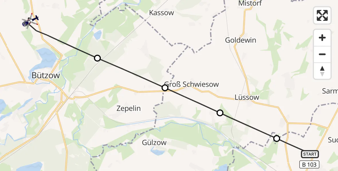 Flugroute Polizeihubschrauber Güstrow - Bützow, 18 August 2026, 07:30