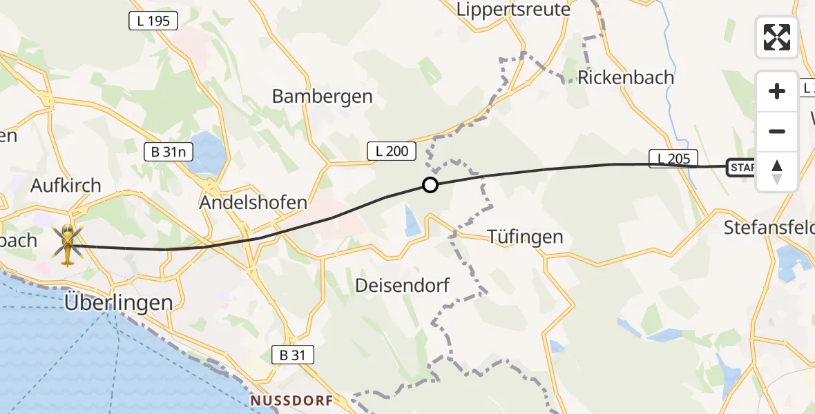 Flugroute Rettungshubschrauber Salem - Überlingen, 18 August 2026, 07:30