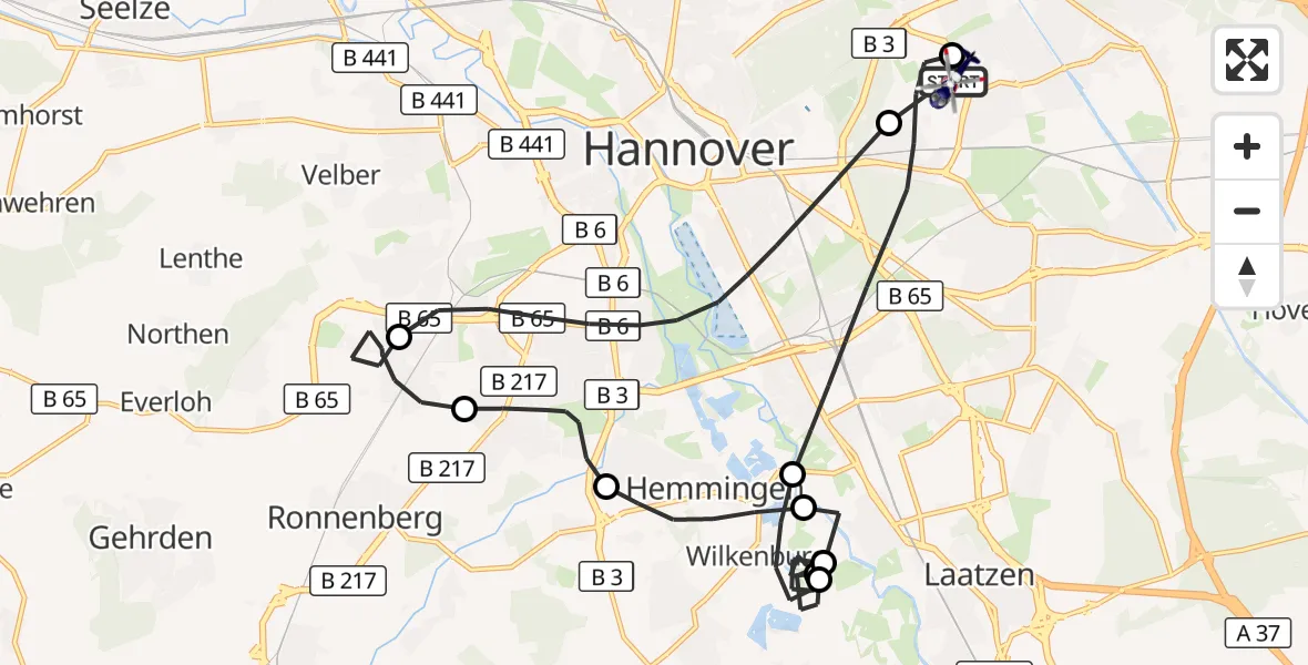 Flugroute Polizeihubschrauber Hannover Luftrettung Hubschrauberlandeplatz (Christoph 4) - Hannover Luftrettung Hubschrauberlandeplatz (Christoph 4), 18 August 2026, 07:30