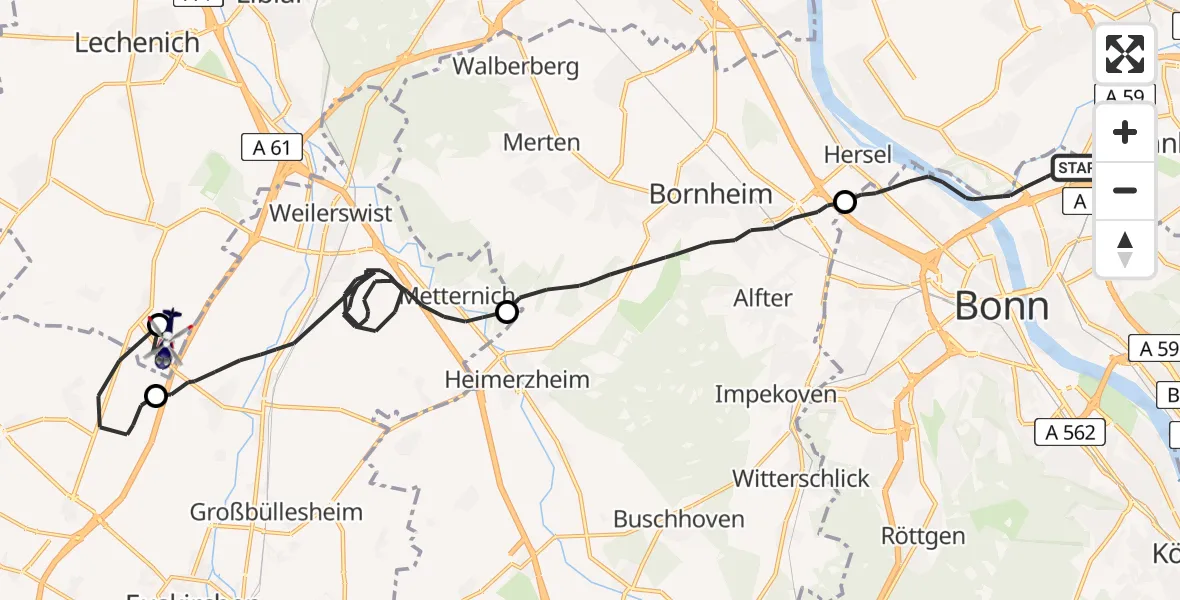 Flugroute Polizeihubschrauber Bonn - Erftstadt, 18 August 2026, 07:31