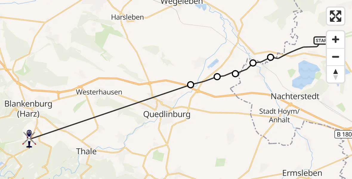 Flugroute Polizeihubschrauber Seeland - Blankenburg (Harz), 18 August 2026, 07:33