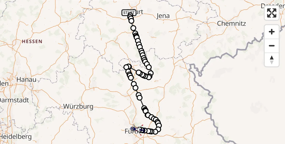 Flugroute Polizeihubschrauber Erfurt - Flughafen Nuremberg, 18 August 2026, 07:34