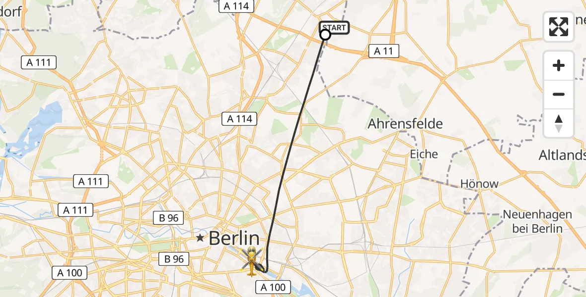 Flugroute Rettungshubschrauber Helios Clinic Berlin-Buch - Berlin, 18 August 2026, 07:35