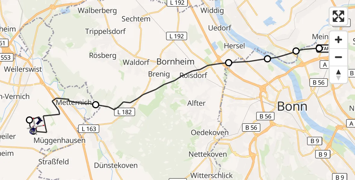 Flugroute Polizeihubschrauber Sankt Augustin - Weilerswist, 18 August 2026, 07:38