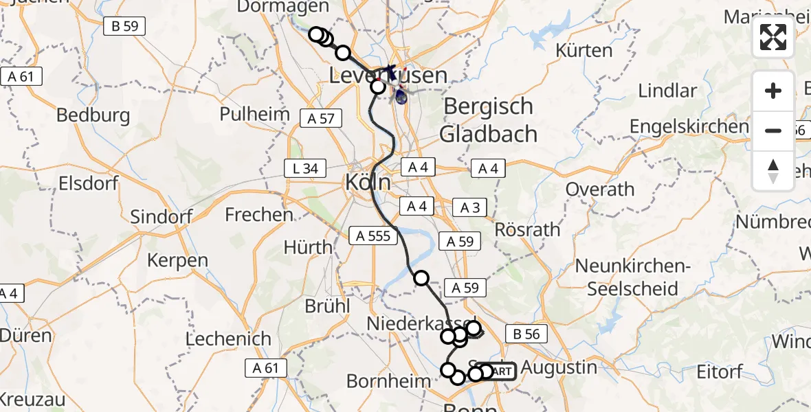 Flugroute Polizeihubschrauber Sankt Augustin - Leverkusen, 18 August 2026, 07:41