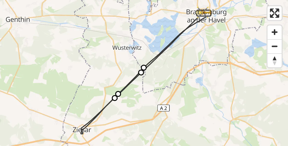 Flugroute Rettungshubschrauber Brandenburg an der Havel - Brandenburg an der Havel, 18 August 2026, 07:45