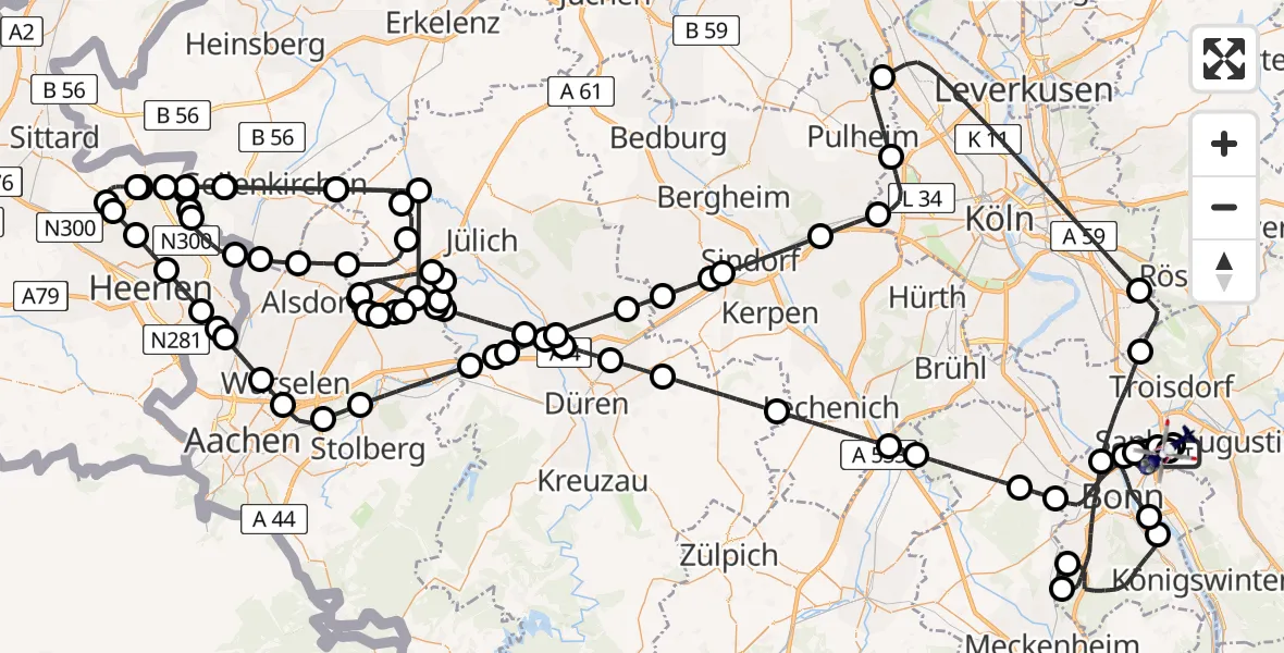 Flugroute Polizeihubschrauber Sankt Augustin - Sankt Augustin, 18 August 2026, 07:50
