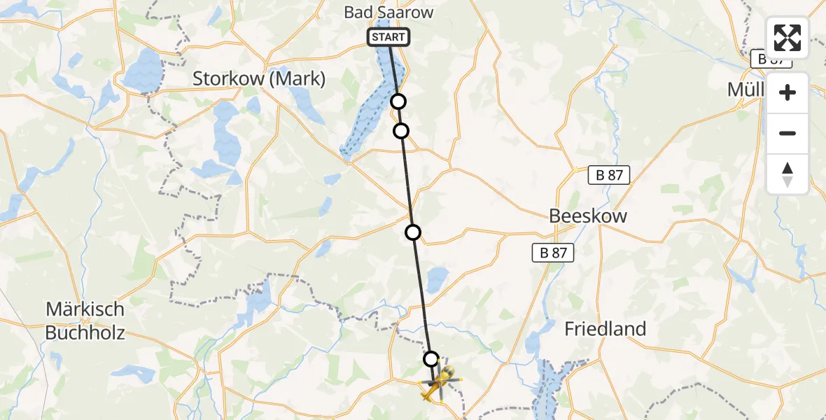 Flugroute Rettungshubschrauber Bad Saarow - Märkische Heide, 18 August 2026, 07:53