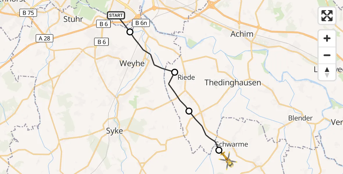 Flugroute Rettungshubschrauber Bremen - Schwarme, 18 August 2026, 07:54