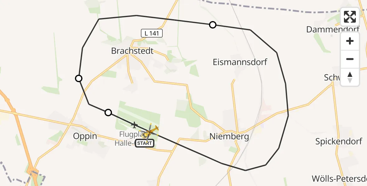 Flugroute Rettungshubschrauber Halle-Oppin Flugplatz - Halle-Oppin Flugplatz, 18 August 2026, 07:58